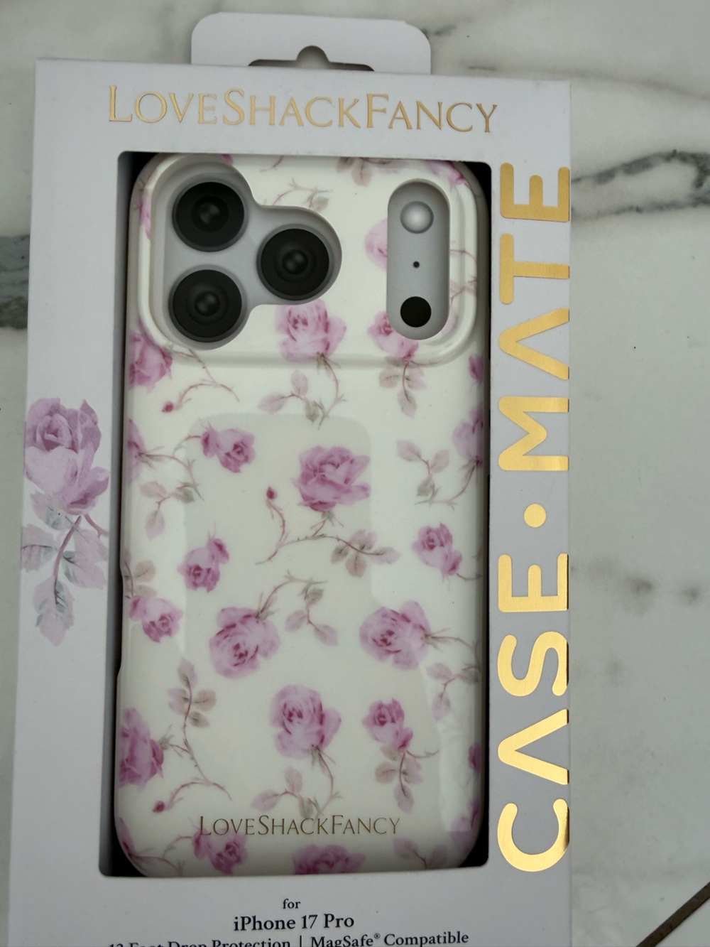 LoveShackFancy White Phone Case with Pink Rose Print